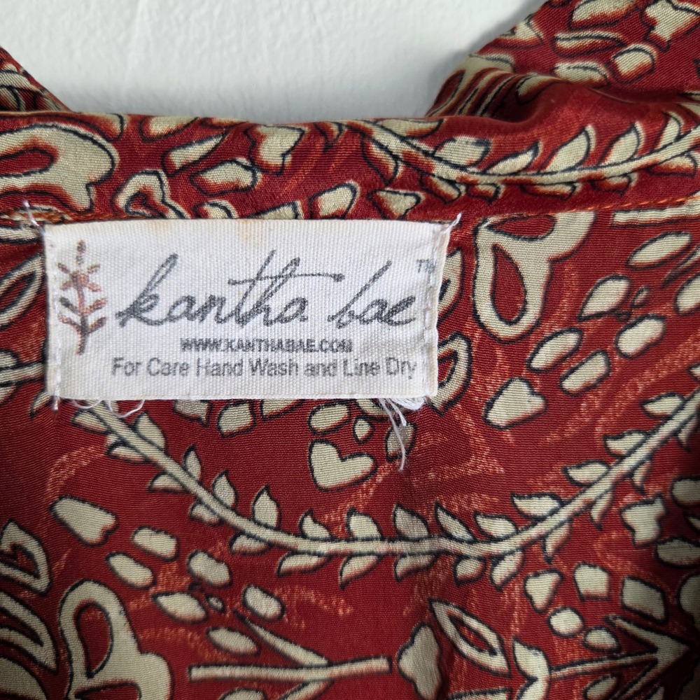 Kantha Bae Red Floral Paisley Silk Kaftan Maxi Dress with Pockets Boho One Size - Picture 6 of 9